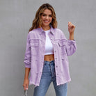 Women’s Solid Color Distressed Denim Jacket - ElegantAlpha®