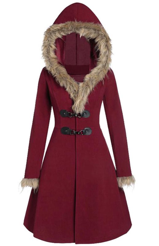 Women’s Solid Color Faux Fur Trim Hooded Coat - ElegantAlpha®