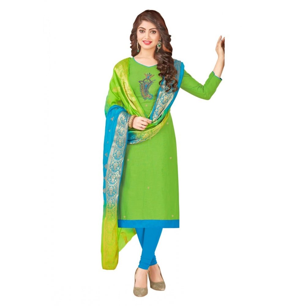 Women's South Slub Cotton Unstitched Salwar - Suit Material With Dupatta (Green, 2 - 2.5mtrs) - ElegantAlpha