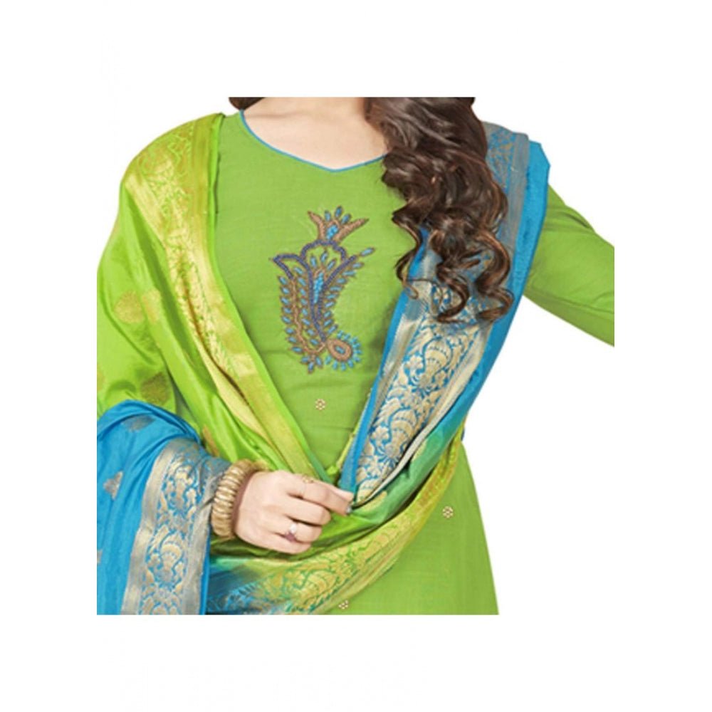 Women's South Slub Cotton Unstitched Salwar - Suit Material With Dupatta (Green, 2 Mtr) - ElegantAlpha