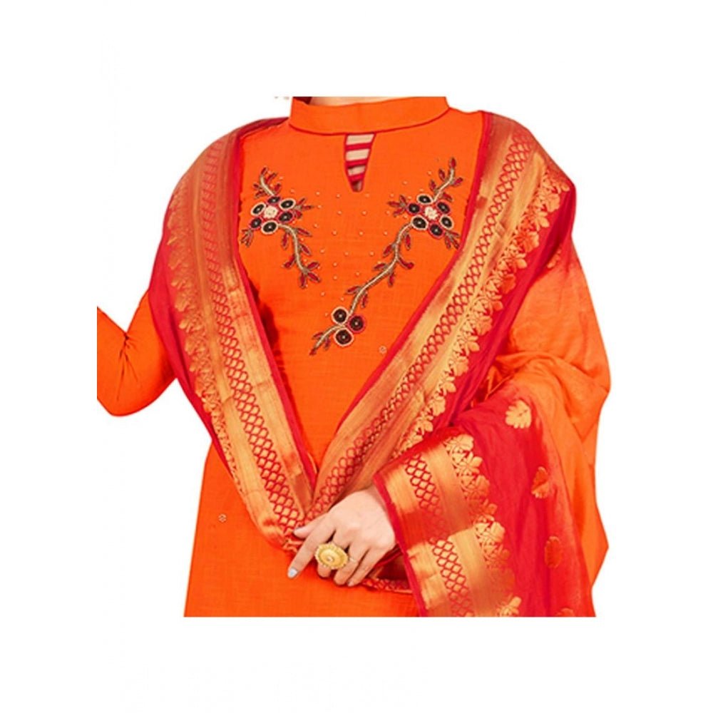 Women's South Slub Cotton Unstitched Salwar - Suit Material With Dupatta (Orange, 2 Mtr) - ElegantAlpha