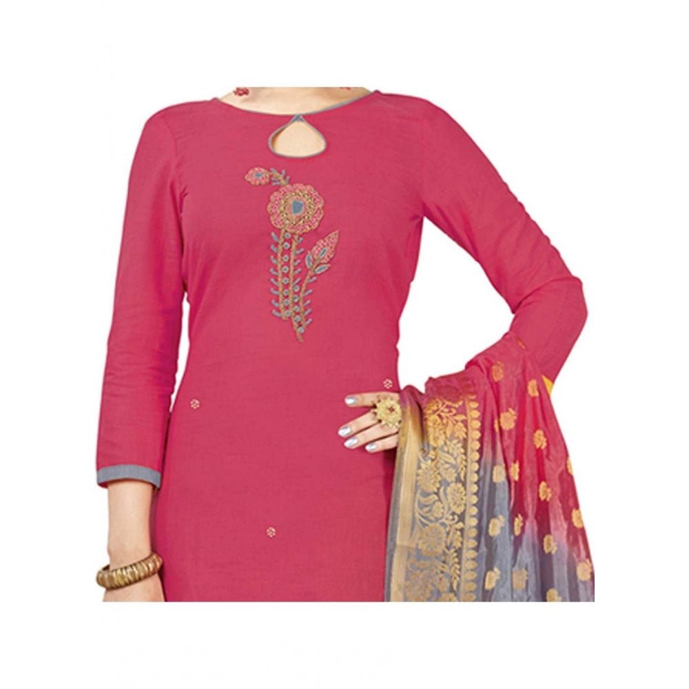 Women's South Slub Cotton Unstitched Salwar - Suit Material With Dupatta (Pink, 2 Mtr) - ElegantAlpha