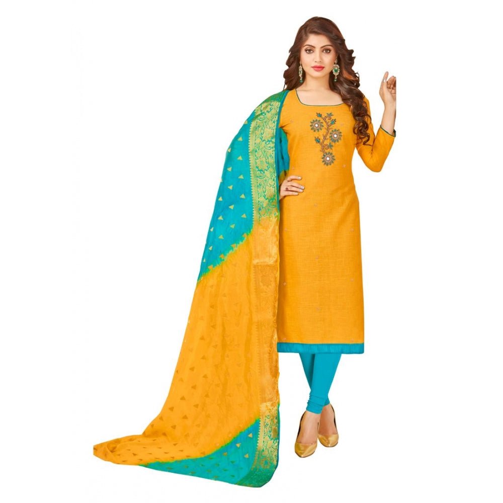 Women's South Slub Cotton Unstitched Salwar - Suit Material With Dupatta (Yellow, 2 - 2.5mtrs) - ElegantAlpha