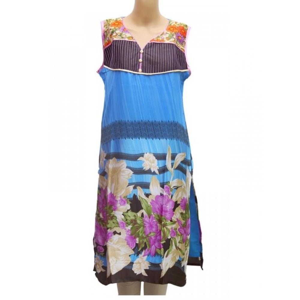 Women's Synthetic Kurtis (Blue, M) - ElegantAlpha