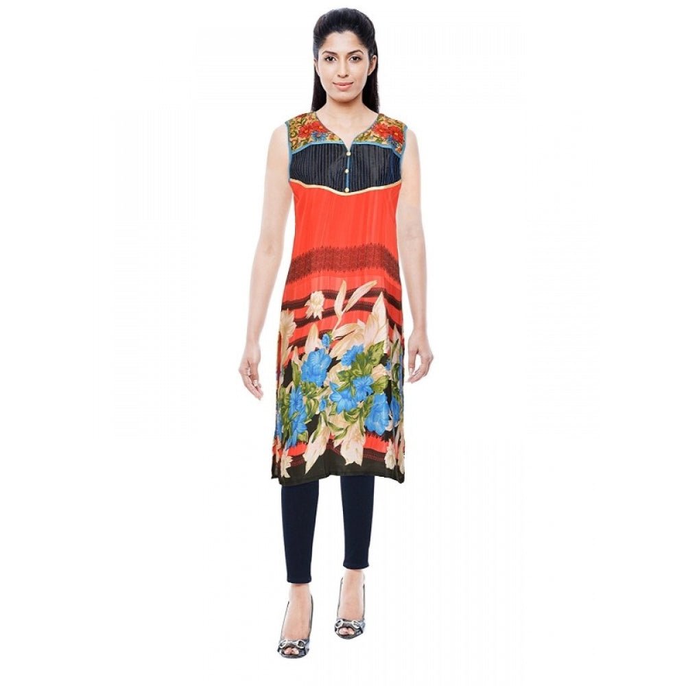 Women's Synthetic Kurtis (Orange, L) - ElegantAlpha