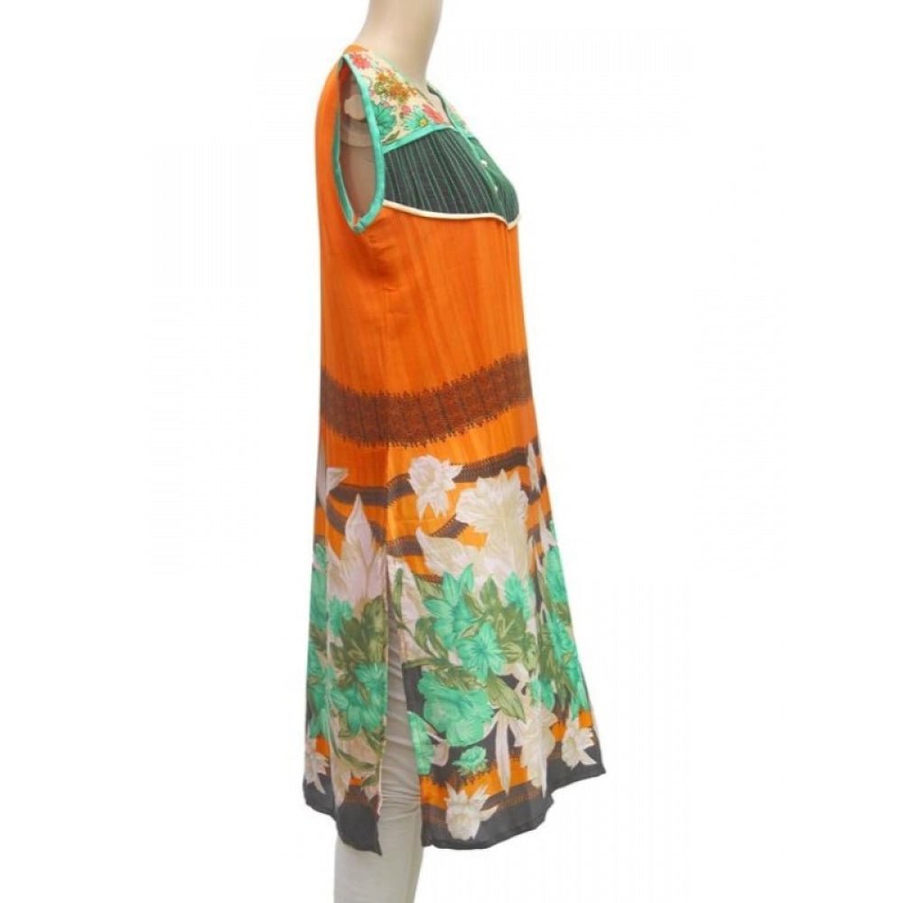 Women's Synthetic Kurtis (Orange, Multi, L) - ElegantAlpha