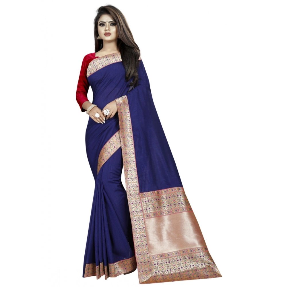 Women's Vichitra Silk Saree with Blouse (Blue,5 - 6 mtrs) - ElegantAlpha