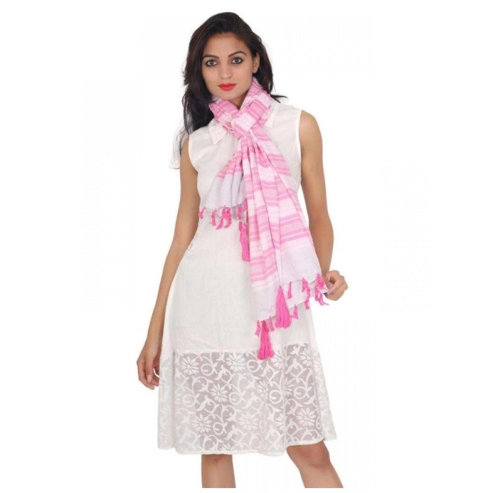 Womens Viscose Straight Duppatta (Pink, Off White) - ElegantAlpha