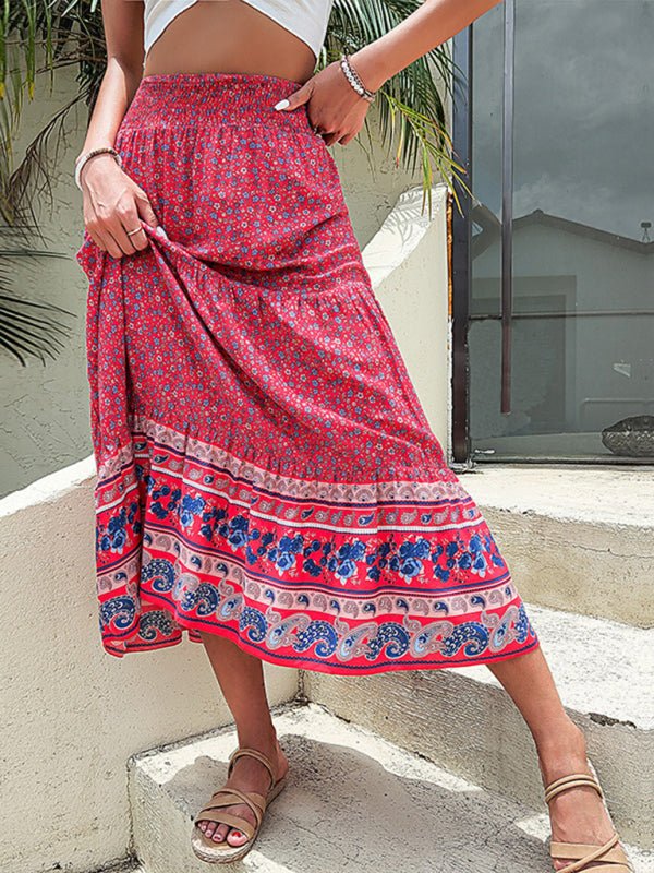 Woven Paisley Boho Resort Maxi Skirt - ElegantAlpha