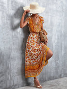 Woven V - Neck Long Bohemian Dress - ElegantAlpha