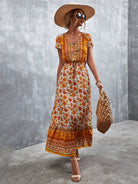 Woven V - Neck Long Bohemian Dress - ElegantAlpha