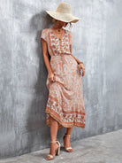 Woven V - Neck Long Bohemian Dress - ElegantAlpha