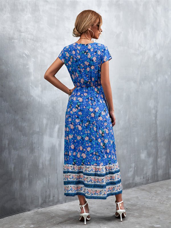 Woven V - Neck Long Bohemian Dress - ElegantAlpha