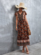 Woven V - Neck Long Bohemian Dress - ElegantAlpha