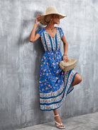 Woven V - Neck Long Bohemian Dress - ElegantAlpha