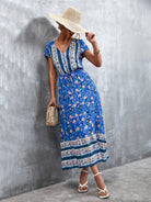 Woven V - Neck Long Bohemian Dress - ElegantAlpha