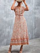 Woven V - Neck Long Bohemian Dress - ElegantAlpha