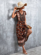 Woven V - Neck Long Bohemian Dress - ElegantAlpha