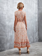 Woven V - Neck Long Bohemian Dress - ElegantAlpha