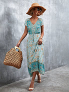 Woven V - Neck Long Bohemian Dress - ElegantAlpha