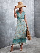 Woven V - Neck Long Bohemian Dress - ElegantAlpha