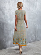 Woven V - Neck Long Bohemian Dress - ElegantAlpha