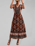 Woven V - Neck Long Bohemian Dress - ElegantAlpha