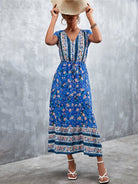 Woven V - Neck Long Bohemian Dress - ElegantAlpha