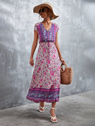 Woven V - Neck Long Bohemian Dress - ElegantAlpha