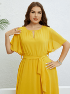 Yellow V - neck strappy waist dress - ElegantAlpha