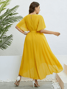 Yellow V - neck strappy waist dress - ElegantAlpha