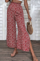 Ditsy Floral Slit Paperbag Waist Wide Leg Pants - ElegantAlpha®