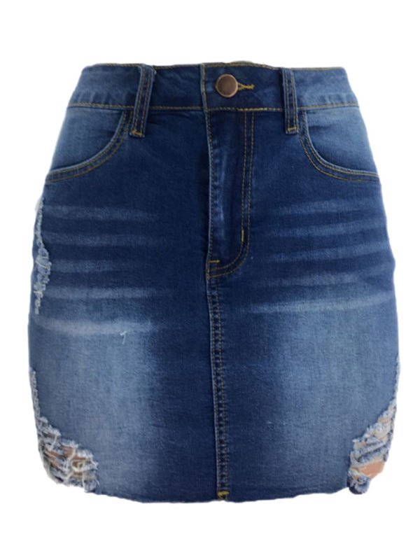 Ripped loose and slim denim skirt - ElegantAlpha®