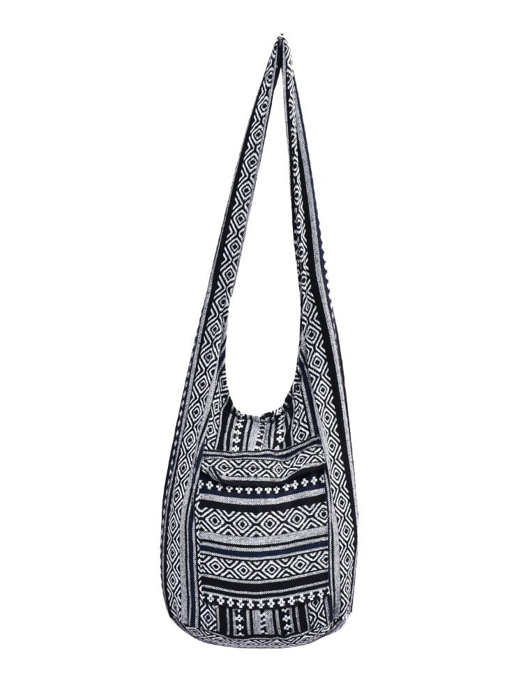 Black Pattern Cotton Canvas Sling Shoulder Bag - ElegantAlpha®