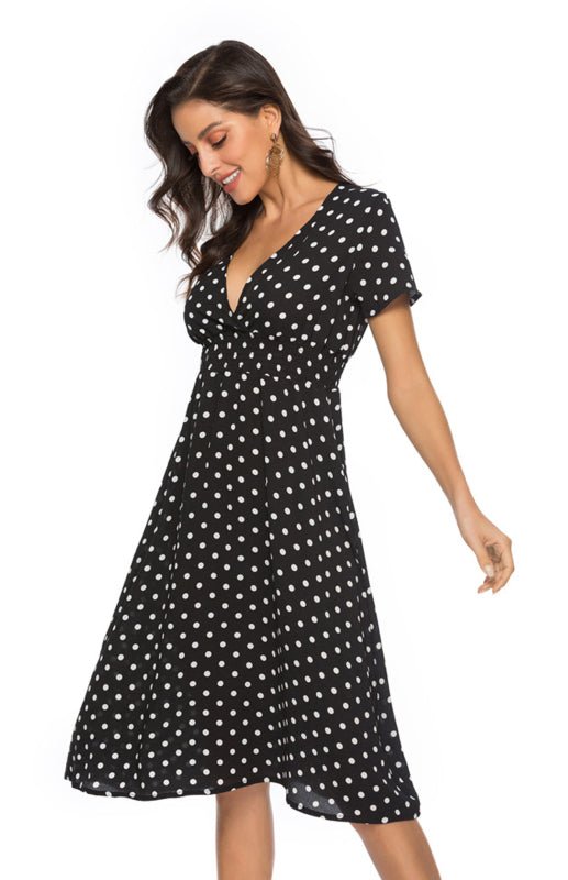 Polka Dot Short Sleeve Dress - ElegantAlpha®