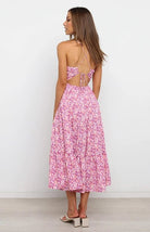 Sling Gathered Floral Cutout Dress - ElegantAlpha®