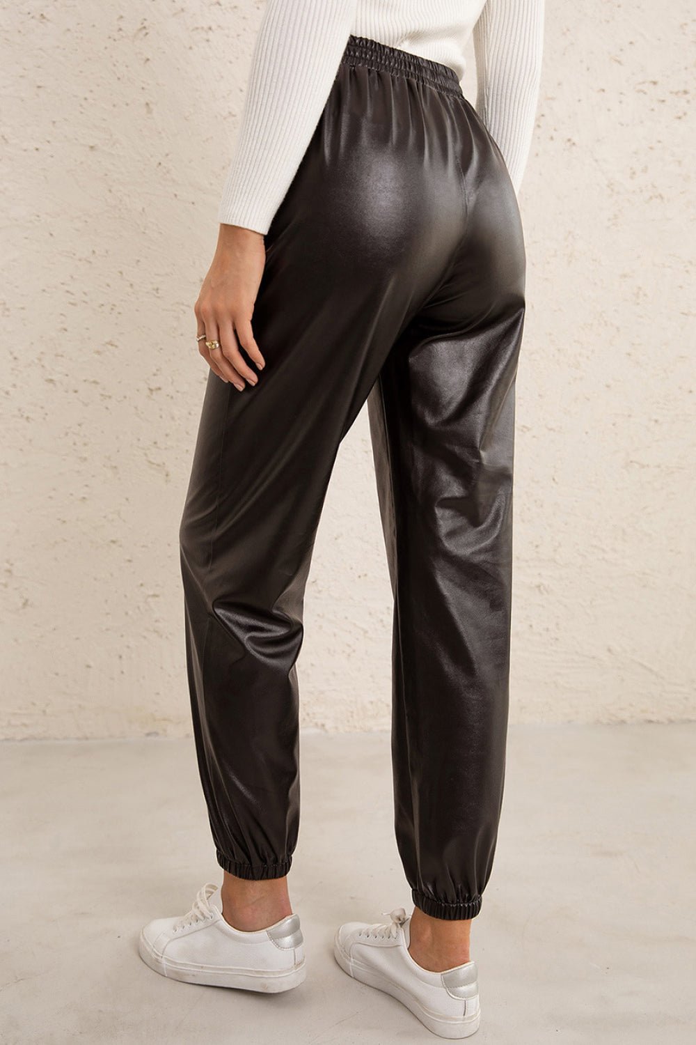 Elastic Waist PU Leather Joggers - ElegantAlpha®