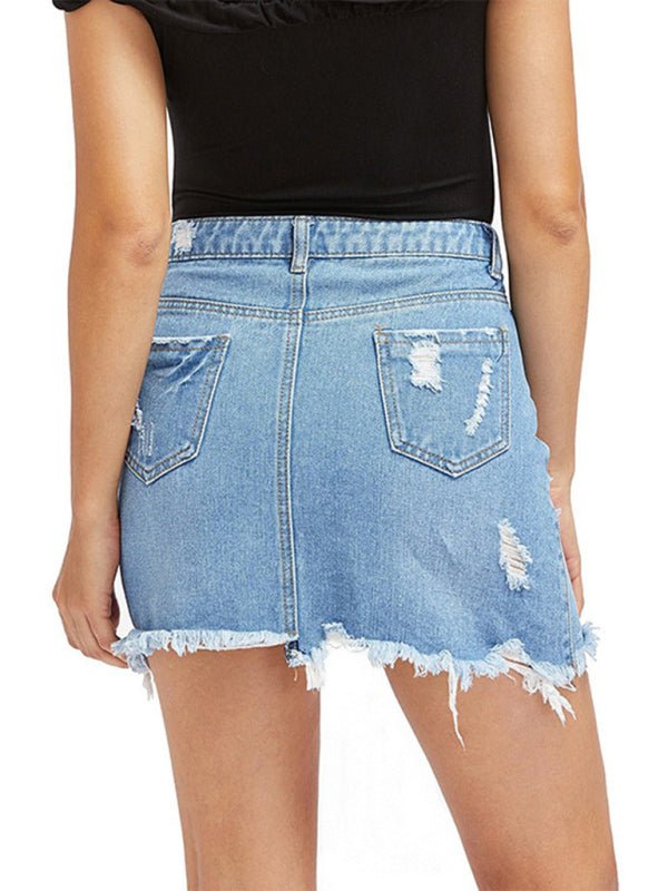 Rpped fringed loose sexy denim skirt - ElegantAlpha®