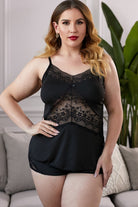 Lace Insert Plus Size Pajamas Set - ElegantAlpha®