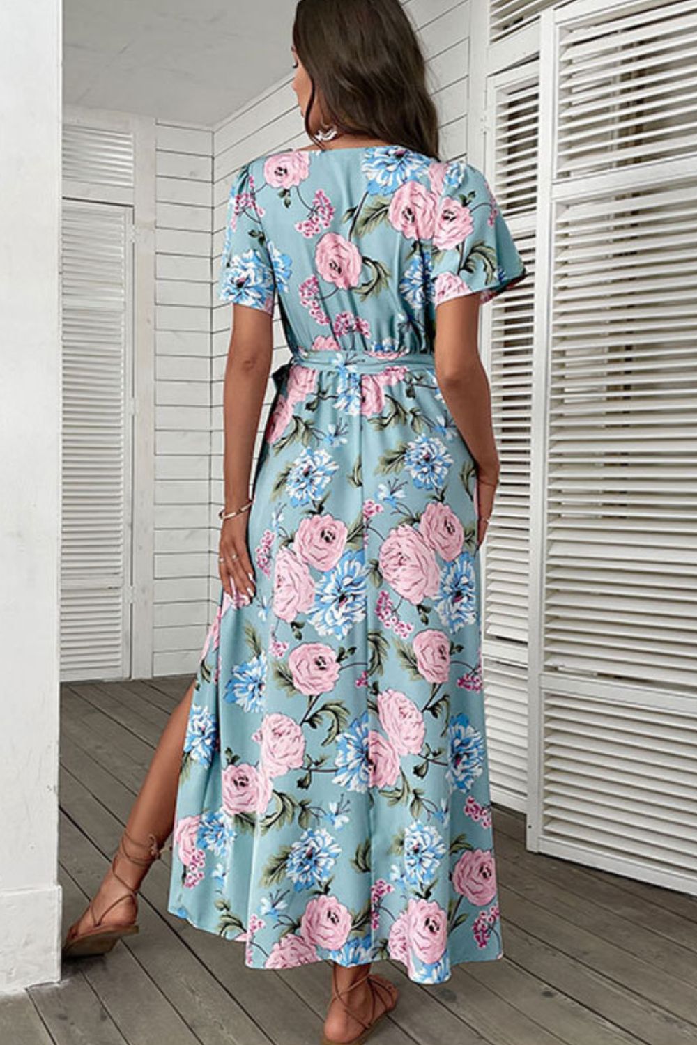 Floral Tie-Waist Slit Surplice Maxi Dress - ElegantAlpha®