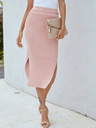 Ribbed Side Slit Midi Skirt - ElegantAlpha®