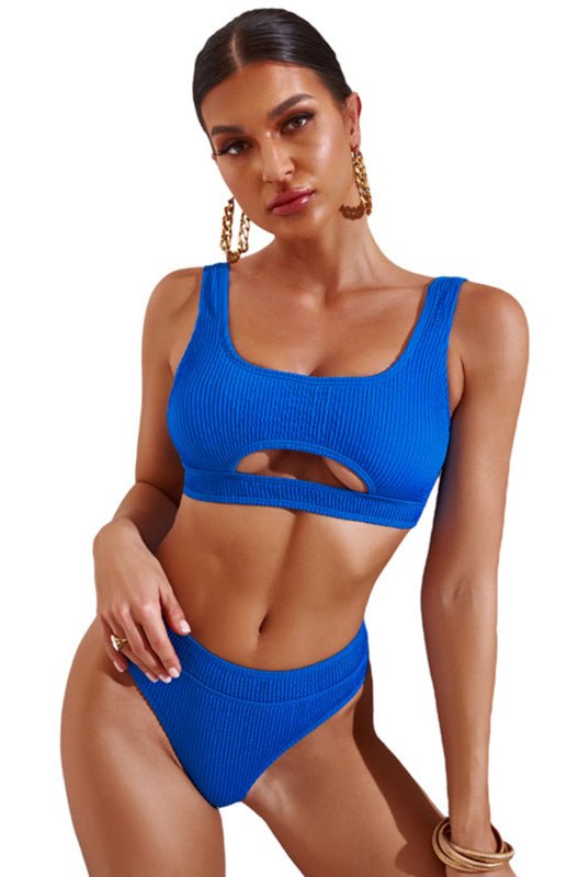 Cutout Solid Color Split Swimsuit - ElegantAlpha®