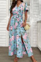 Floral Tie-Waist Slit Surplice Maxi Dress - ElegantAlpha®