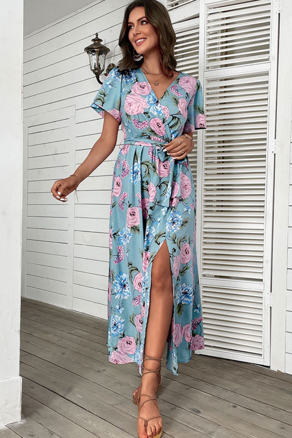 Floral Tie-Waist Slit Surplice Maxi Dress - ElegantAlpha®