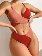 Color Block Cross Front Bikini Set - ElegantAlpha®