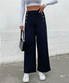 High Waist Double Button Wide Leg Trousers - ElegantAlpha®