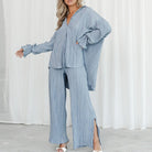 Long Sleeve Cardigan Shirt Slit Top Trousers Two-Piece Set - ElegantAlpha®