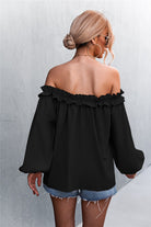 Frill Trim Off-Shoulder Balloon Sleeve Top - ElegantAlpha®