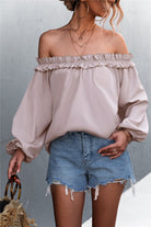 Frill Trim Off-Shoulder Balloon Sleeve Top - ElegantAlpha®