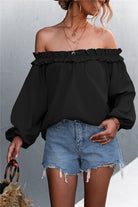 Frill Trim Off-Shoulder Balloon Sleeve Top - ElegantAlpha®